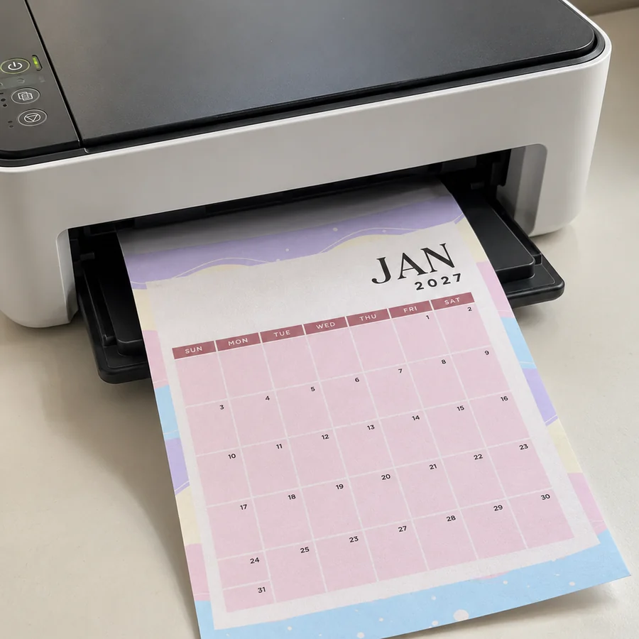 A regular home printer printing a planner page